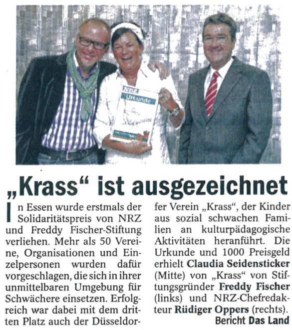 Auszeichnung für KRASS: Preisübergabe durch Freddy Fischer Stiftung!