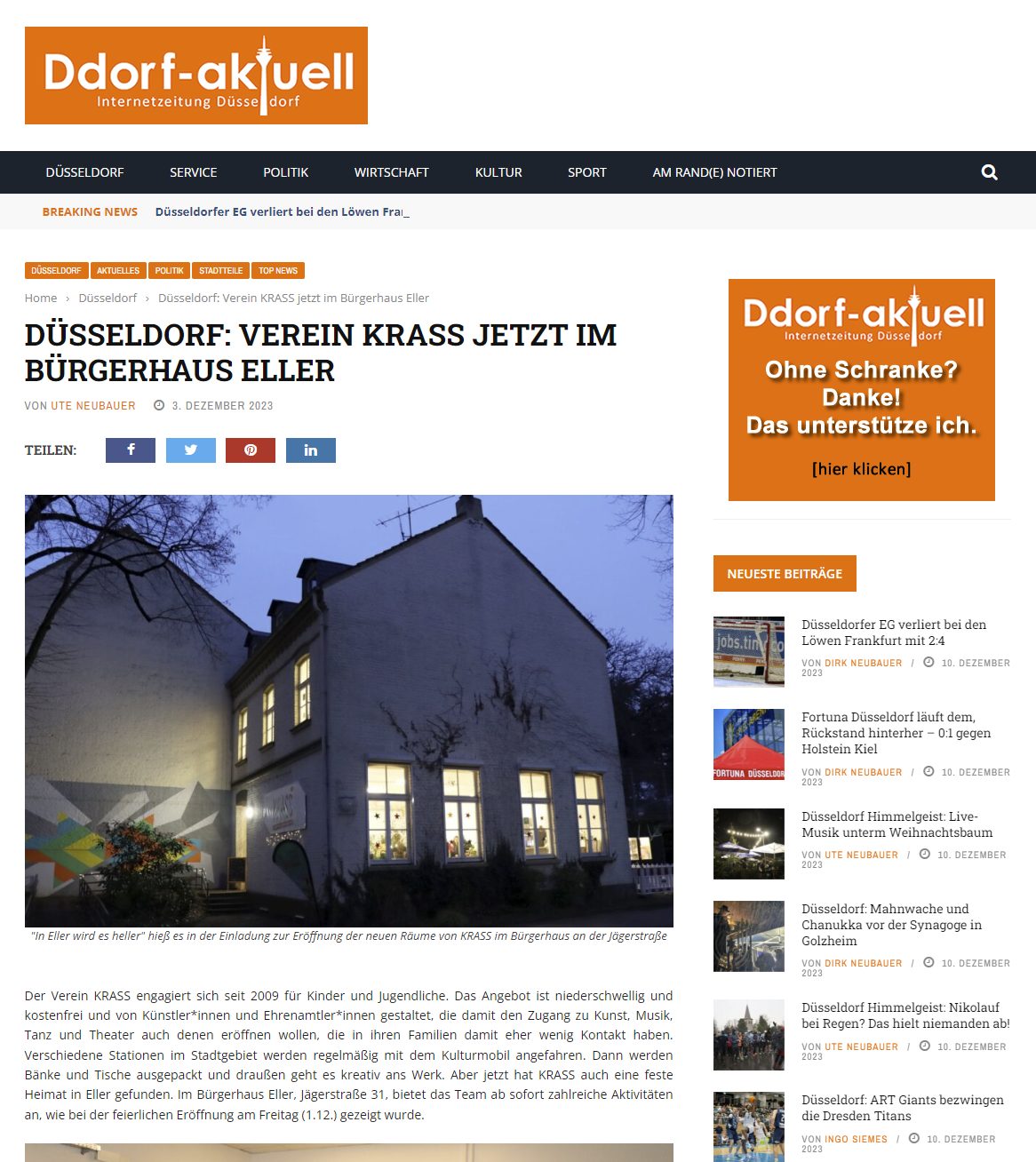 Für alle Kinder dieser Stadt: KRASS ab sofort am Bürgerhaus Eller