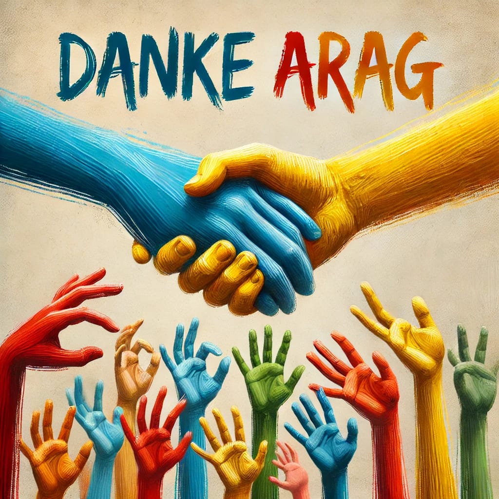 Bunte Hände - Symbol der Dankbarkeit für die Spende von ARAG