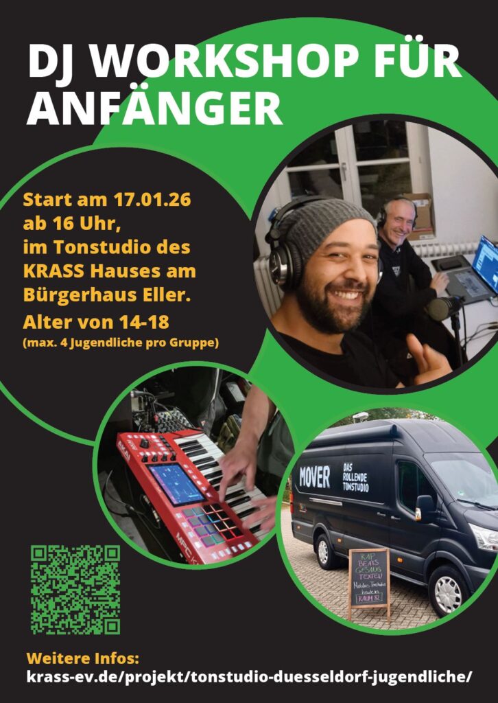 Flyer zum DJ Workshop für Jugendliche ab 14 Jahren in Düsseldorf